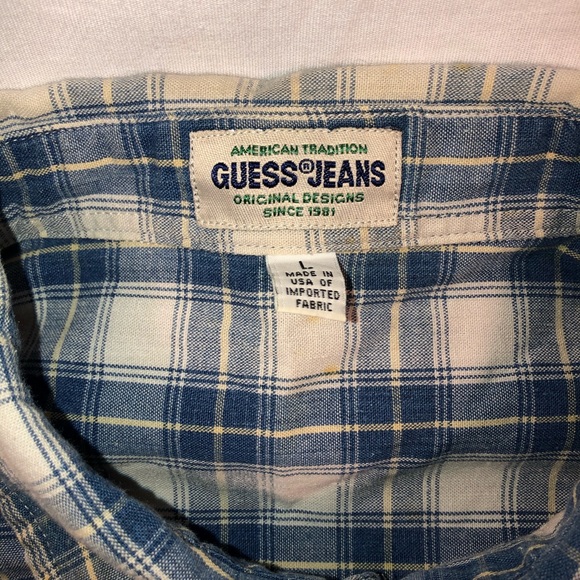 VINTAGE Men's Guess Plaid Short Sleeve Casual Button Up Shirt Size Large Blue - Picture 4 of 6